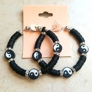 3 for $15 Yin Yang Black Hoop Earrings